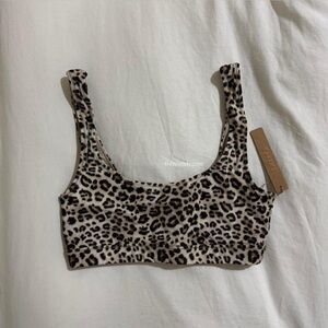 Skims Signature Swim Tank Bikini Top in Champagne Leopard Print